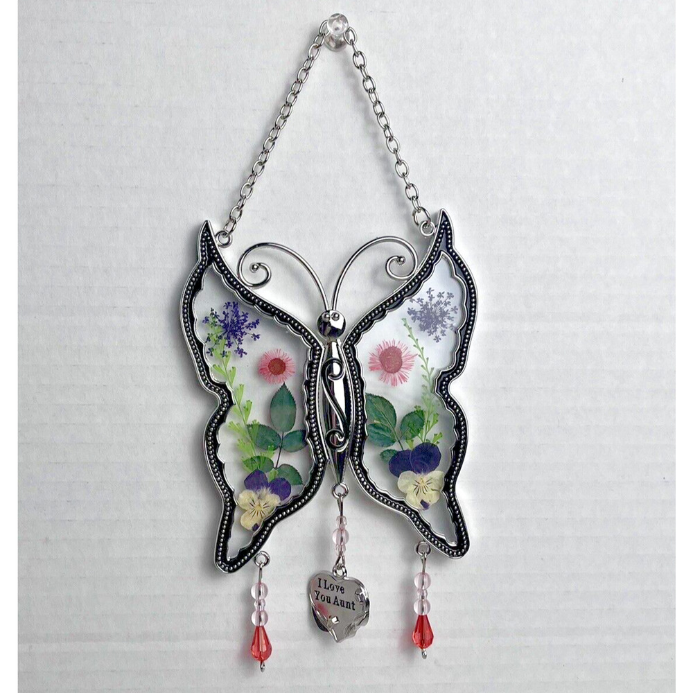 Aunt Gift Suncatcher Butterfly Pressed Flower Glass Hanging I Love You Ornament